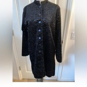 Chicos Black Velvet Mandarin Textured Long Jacket Size Small (1)